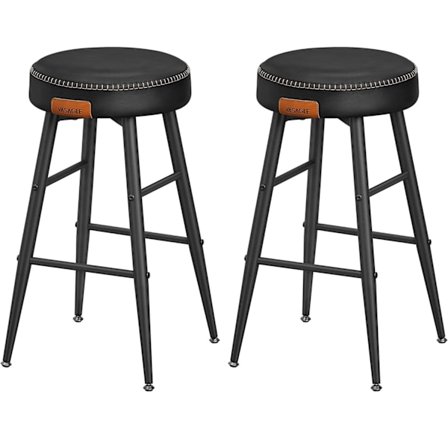 VASAGLE 2 køkkenstole, køkkenbænkstole, syntetisk læder med syninger, blæksort