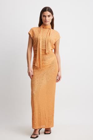 Julieta Padros x NA-KD Stickad maxiklänning med paljetter - Festklänningar - Orange - Small