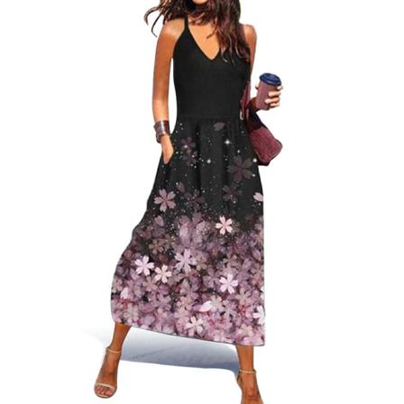 Print Med Blommönster För Kvinnor Ärmlös Klänning