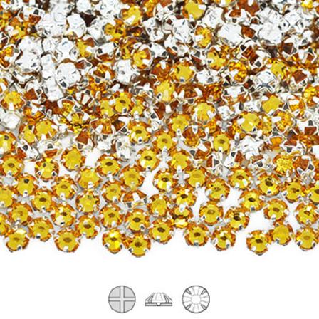 Preciosa rose montées, SS10 (ca 3mm), silver/Topaz, 30st brun
