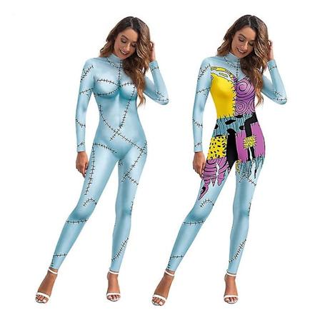 Sally Kostyme for Kvinner Halloween Jul Cosplay Bodysuit Antrekk 3D Trykt Dress A1 L
