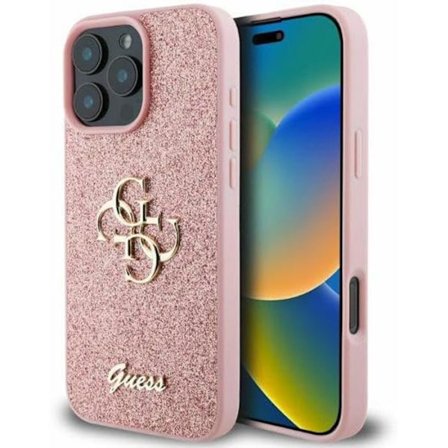 Coque Rigide - GUESS - Fasta Glitter Big 4G - TPU - Rosa - Kompatibel med iPhone 16 Pro Max