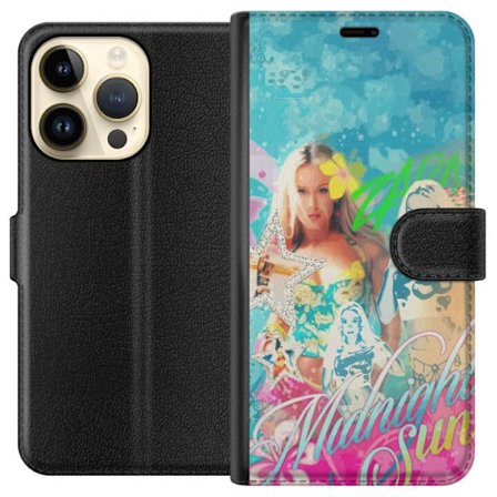 Yhteensopiva Lompakkokotelo Apple iPhone 14 Pro Seikkailumaailma Steve, Creeper ja eläimillä värikkäässä palikkagrafiikassa