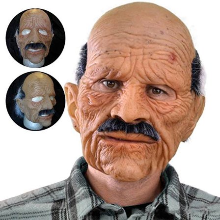 RU-Gammel Mand Latex Maske Hvid Hårmaske Hovedbeklædning Halloween Maske Skaldet Bedstefar Maske Hoveddækning