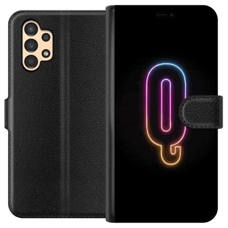 Kompatibelt Lommeboketui til Samsung Samsung Galaxy A13 Minimalistisk neonbokstav Q i skinnende farger mot mørk bakgrunn