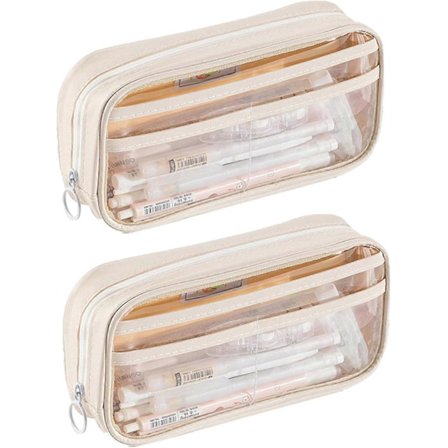 Penalhus med stor kapacitet, halvtransparent, beige, sødt, gennemsigtigt penalhus til opbevaring af penne