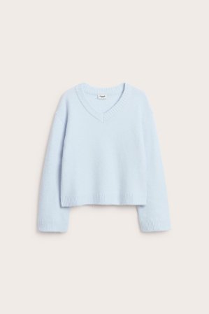 Kappahl | Sweter z dzianiny, z dekoltem w szpic | Niebieski