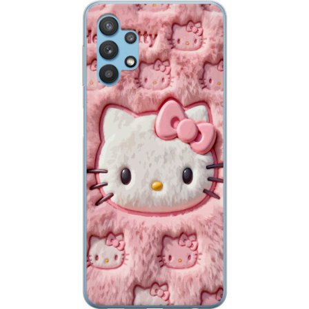 Kompatibel Mobilcover til Samsung Galaxy A32 5G Hello Kitty lyserød fluffy baggrund med ikonisk ansigt og kawaii-æstetik