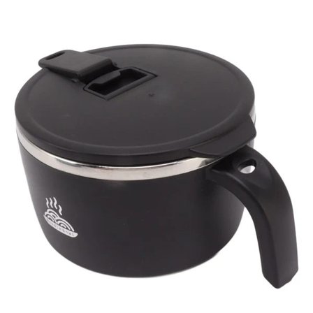 Snabbnudlar Skål i Rostfritt Stål 900 ml Nudelskål med Lock för Studentboende Kontorsanställda Svart