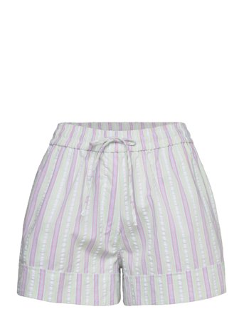 Stripe Seersucker Elasticated Shorts Green Ganni