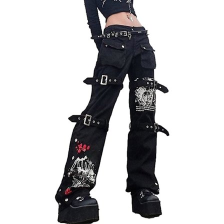 Kvinners Gotiske Cargo Bukser Løs Lav Midje Bukser Vide Ben Baggy Jeans Harajuku Streetwear Punk
