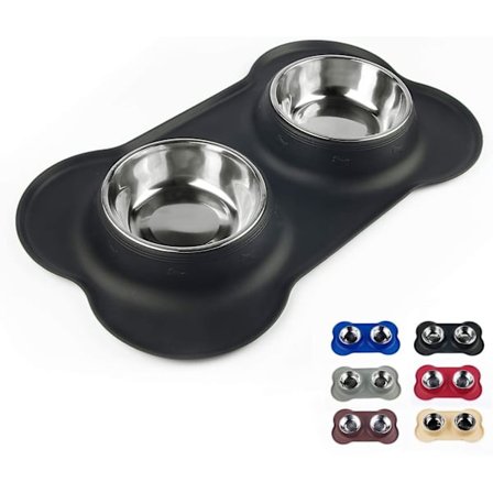 Hundeskåle med anti-overløb og skridsikker silikone madmåtte til kæledyr