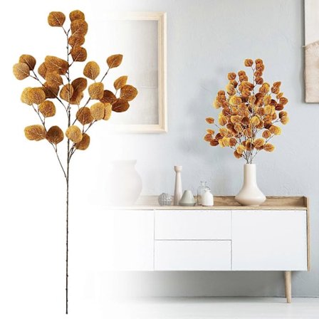 Eukalyptuksenlehdet simuloivat keltaisia oksia. Tekokukat, 1 tekokukka pieni (ABS, yksi koko)