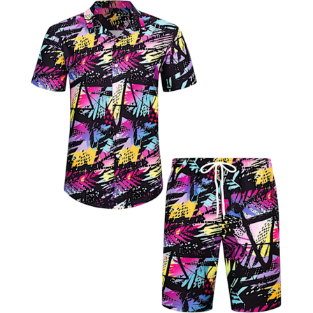 Herr Hawaiian skjorta och shorts set Regular Fit kortärmad casual funky strand flamingo skjorta set L