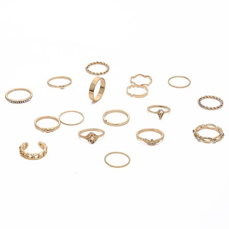 17 st Rhinestone- och Falska Pärlor Dekor Knuckle Ringar Kvinnor Vintage Glimmande Finger Ringar Smycken Tillbehör