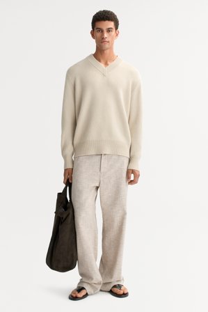 Soft Goat - Men's V-neck - Men cashmere sweater - M - Chalk