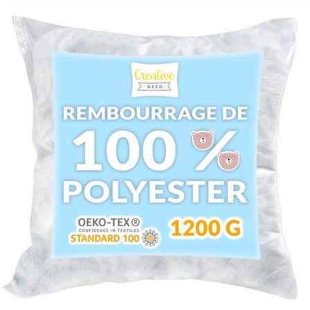 Polstring Vatt - Creative Deco - 1200g - Hypoallergenisk Fiber - Hvid - Til Puder og Legetøj