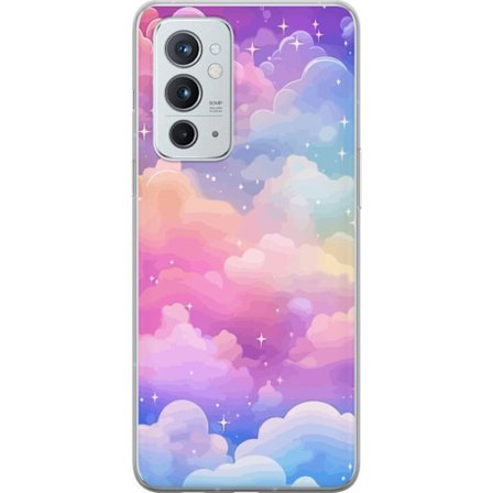 Kompatibelt Mobildeksel til OnePlus 9RT 5G Søt enhjørning med regnbuefarget hår mot en stjernebelagt pastellbakgrunn i kawaii-stil