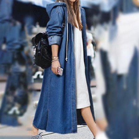 Dame Baggy Denim Jakker Langærmet Snørebånd Trenchcoat Efterår Hættetrøjer Overfrakker