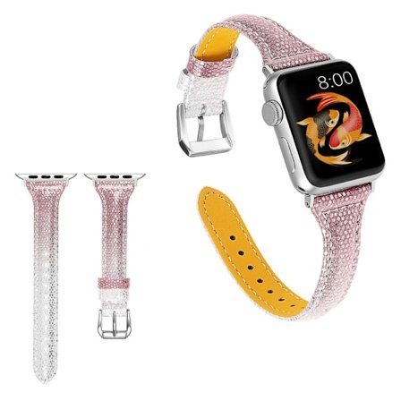 Apple Watch Series 5 44mm bling ægte læder Urrem - Lyserød