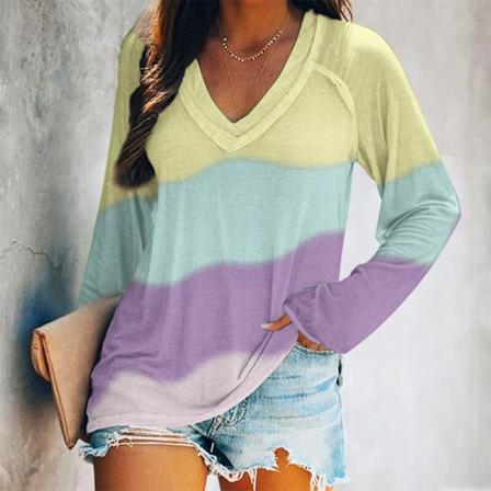 Dam V-ringad T-shirt Gradient Tunika Blus