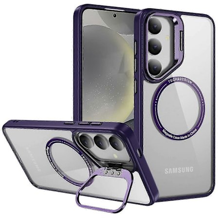 Skal till Galaxy S24 med Stöd Klar Telefon Baksida Kompatibel med MagSafe (Mörklila)