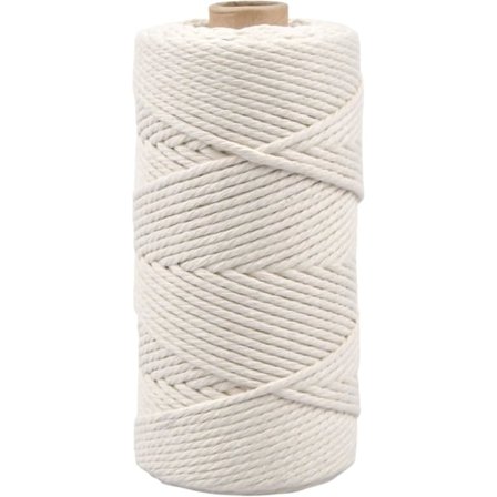 100M Hvit Makramé Bomullsnor, 3mm Jute Bomullsgarn, Bomull Makramétråd, Snor, Flettet Repgarn for Gaveinnpakning Strikking Dekorasjon