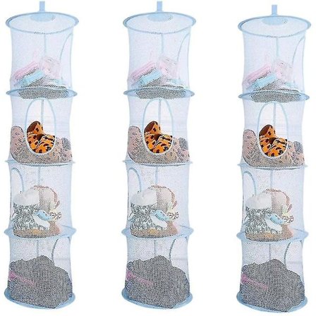 Oppbevaringsnett for barn, 3 stk. Henge tørkenett, sammenleggbar nettingkurv, oppbevaring for plysj