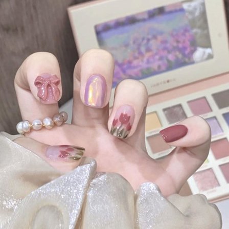 24 st Press On Naglar, Medium Kistformade Lösnaglar, Falska Naglar Med Lim För Kvinnor Och Flickor, z-461