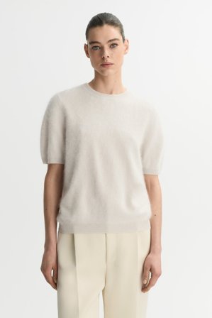 Soft Goat - Brushed short sleeve - Kaschmirpullover für Damen - L - Chalk