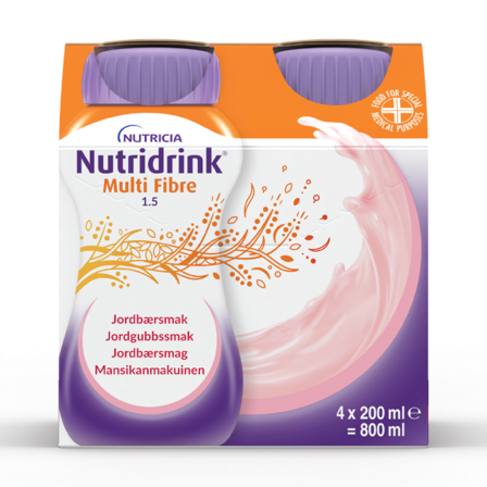 Nutridrink Multi Fibre Næringsdrikk, Jordbær, 4x200 ml