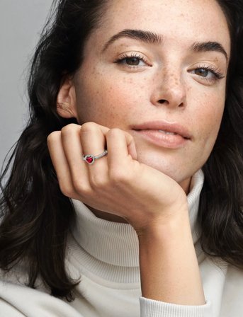 Pandora Heart Sterling Silver Ring With Cherries Jubilee Red Crystal And Clear Cubic Zirconia - Red - 50