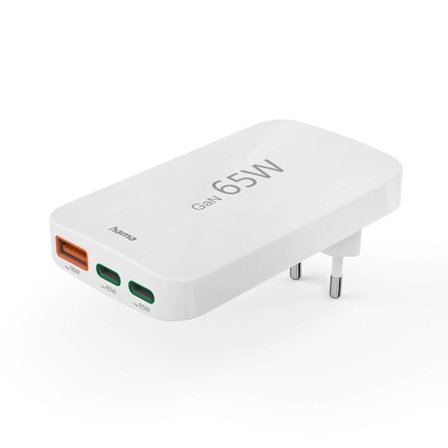 HAMA Laturi 2x USB-C 1x USB-A Flat PD 65W Valkoinen