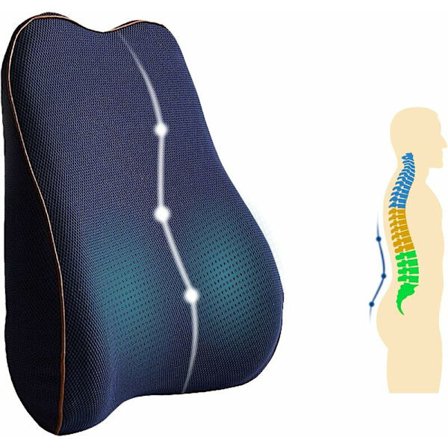 Ergonominen muistivaahtomuovinen lannerangan tyyny pestävällä päällisellä ja säädettävällä hihnalla toimistoon, kotiin ja autoon