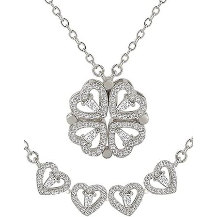 Halskæde til kvinder | Rustfrit stål | 2 i 1 | Til enhver lejlighed | Forvandles til 4 hjerter |