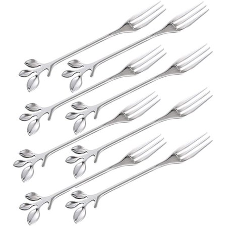 Fruktgafler Cocktailpinner Sett med 8, Rustfritt stål 11,9 cm Mini Salatgafler Forrett Kake Dessertgafler Festutstyr (8 Gafler-Sølv)