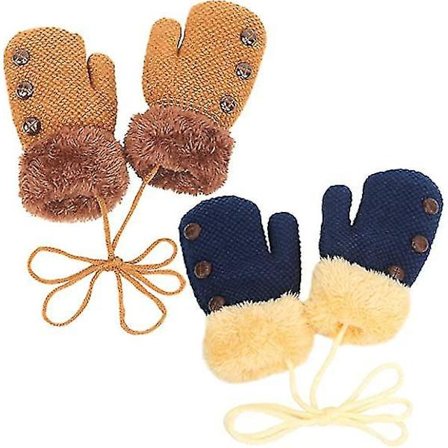 Taaperon neulotut käsineet Lasten talvihanskat Vauvan neulotut hanskat Paksuuntuneet tyttö poika vauva täyspitkät hanskat Anti-kadonneen säädettävän 