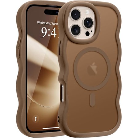 Skal för iPhone 16 Pro, Krullig Vågig Ram Hårt Genomskinligt Matt Klart Baksida Fodral för Kvinnor Män Kompatibelt med Magsafe Stötsäkert TPU 