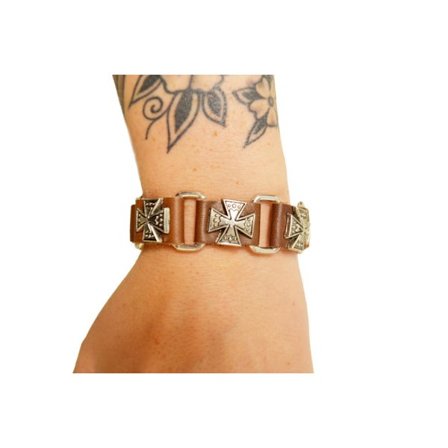 Brunt läderarmband med järnkors i metall