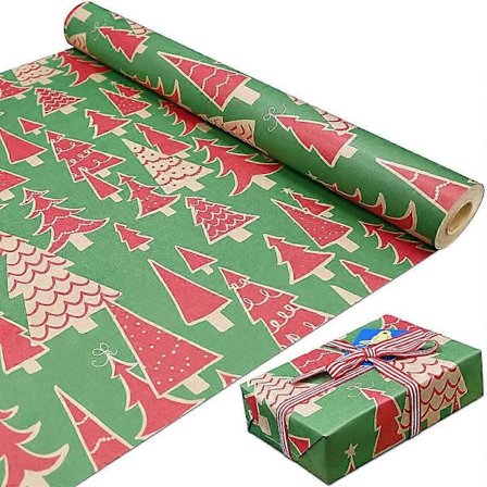 Rød Træform Kraft Gavepapir Rulle 16m Farverigt Indpakningspapir 100% Genanvendeligt