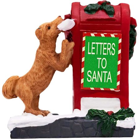 Dekorativa tillbehör till julby, brevlåda hund djurfigur, 6 cm, söt hundstaty inredning (röd)