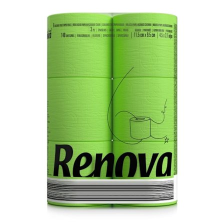 Vihreä WC-paperi Renova Hieman Hajustettu 16,1m 3-kerroksinen 140 Arkkia 6 Rullaa