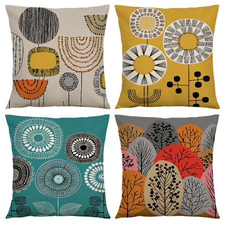 Ett set med 4 kuddfodral 45x45cm Blommigt linne örngott Dekor