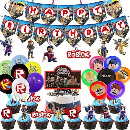 |NT| 60 stk Roblox Party Dekorationssett Bannere Ballonger Kaketopper Swirls