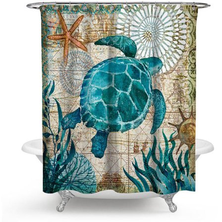 Kreativa 3D-havsdjur retro mönstrade gardiner för badrum