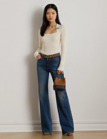 Lauren Ralph Lauren Buckle-Trim Rib-Knit Sweater - Cream - XL