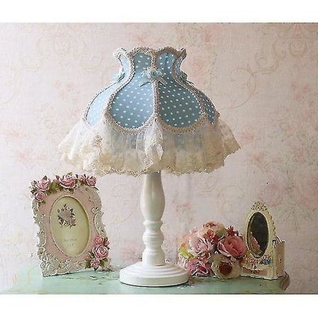 Flickor sovrum bordslampa vit rosa blå prinsessa spets lampskärm trä skrivbordsbelysning sänglampa boo