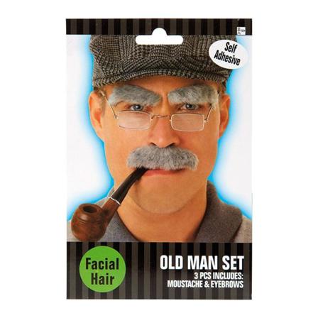 Grå Mustasch Med Ögonbryn Självhäftande Grå One Size