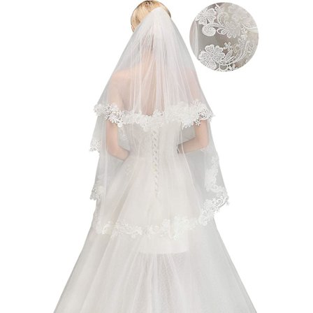 Fingertuppslør Brudeslør To Lag Blonder Bryllupsslør Krystall Slør Med Kam