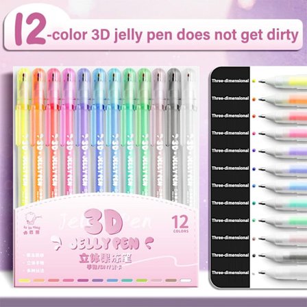 6 kpl / set 3D Stereo Jelly Pen korostuskynä 12 VÄRIÄ / SET